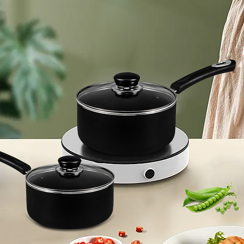 Good Quality Kitchen 4 PCS Black Cookware Pots Cooker Round Sauce Pan Circle Cooking Pot For Cooking