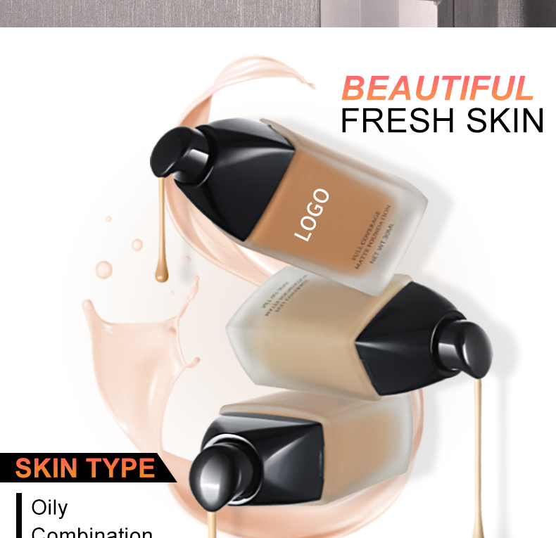 Custom Private Label Waterproof Full Coverage Foundation Makeup for All Skin Types