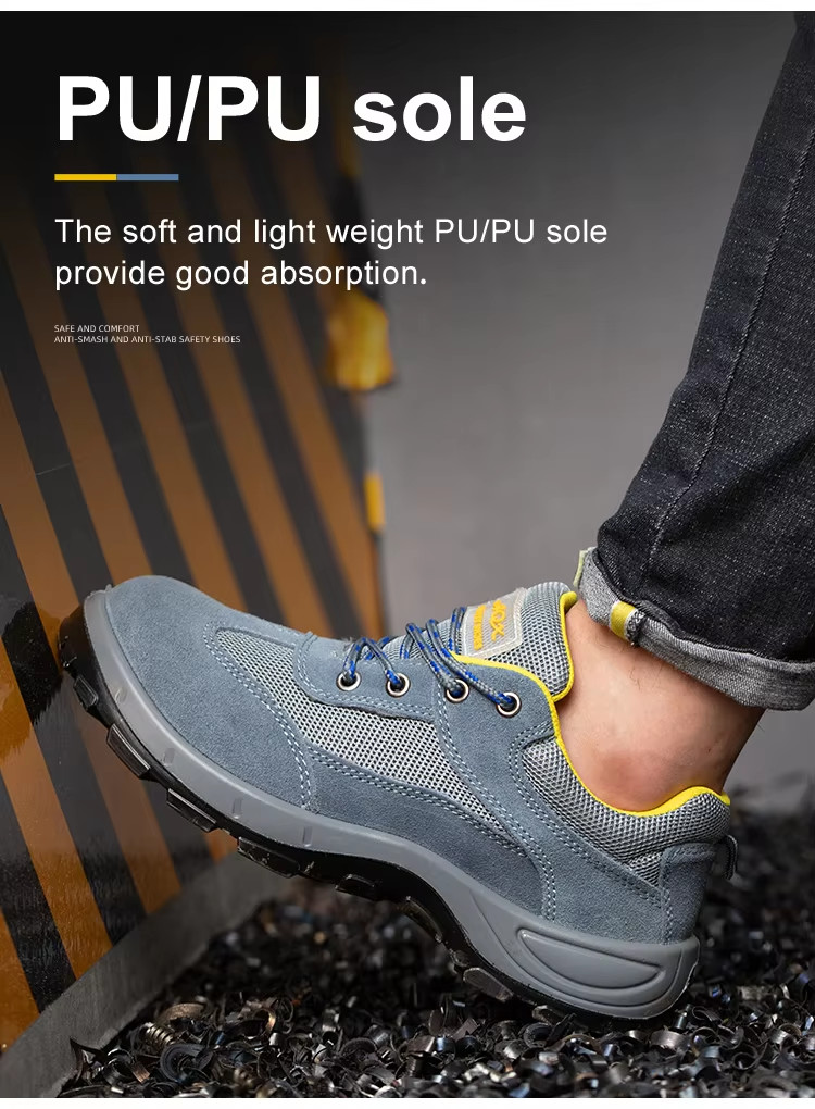 Breathable Industrial Safety Shoes Yellow Leather Steel Toe Boots For Men