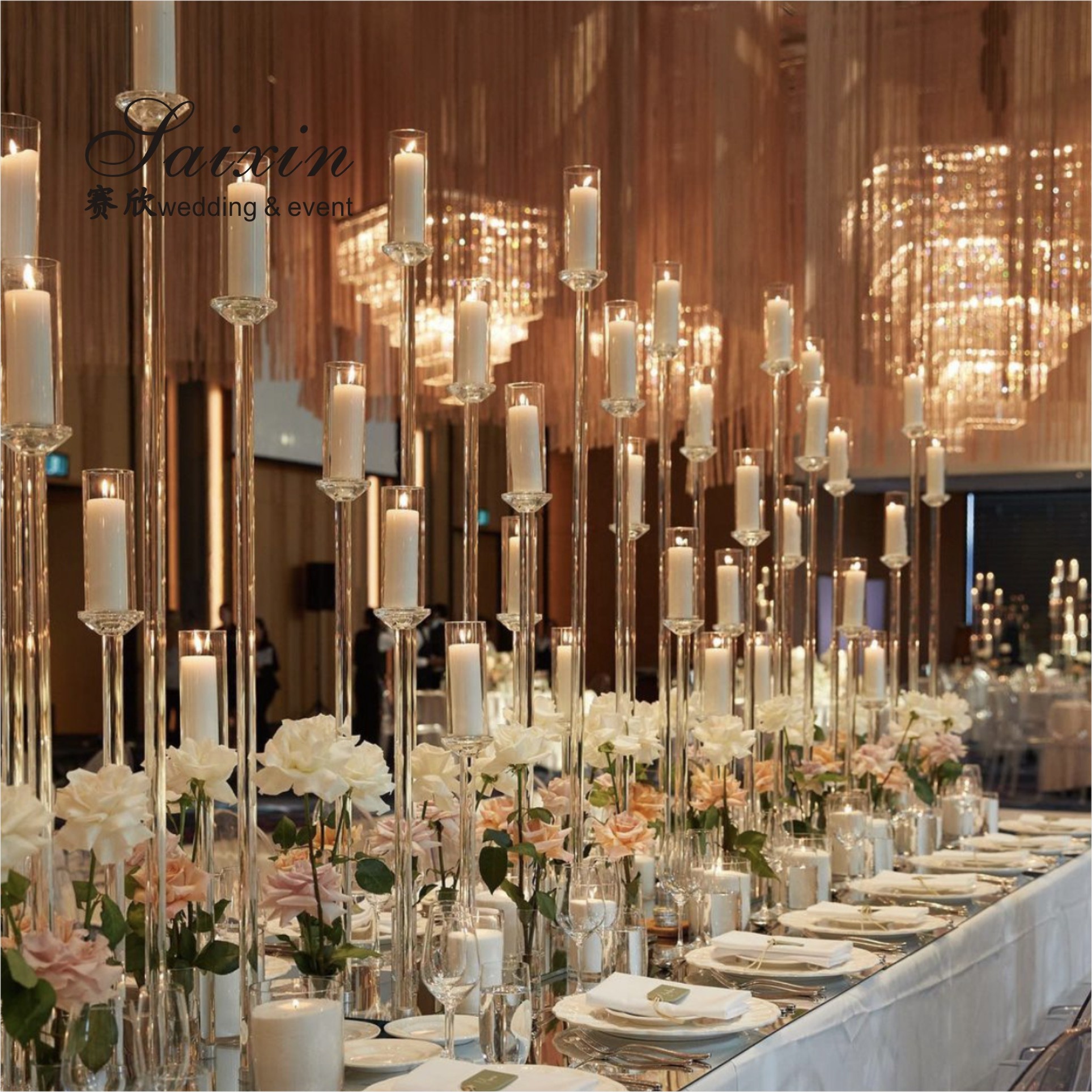 10 Candle Holder Stand Crystal Gold Table Decor 10 Arm Glass Candelabra 145cmx100cm