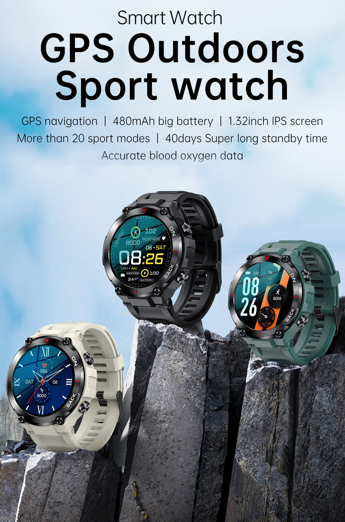 K37 AI Dial Smartwatch with GPS, Heart Rate, and Blood Oxygen Monitoring