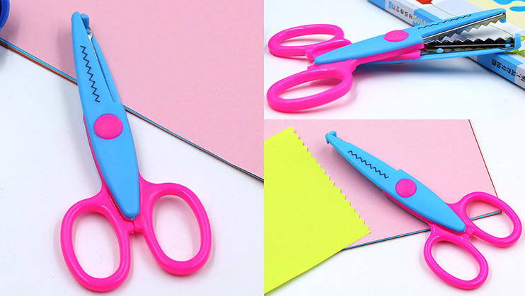 Kids Toddler DIY Safe Small Scissors Safe Plastic Stainless Steel with Decoration Edge Colorful Hobbies DIY Material