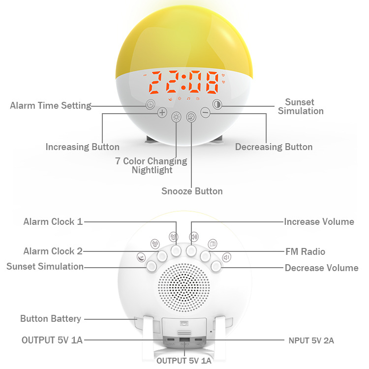 Cute Oval Portable Alarm Clock Radio Touch Sensing Multi Color