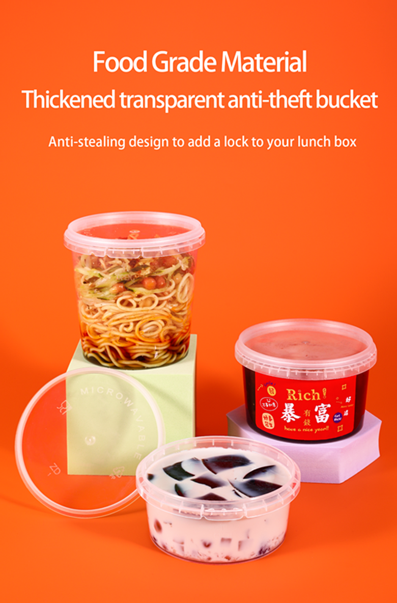 Transparent Round Plastic Food Storage Buckets Capacity 280ml/450ml/650ml Food Grade