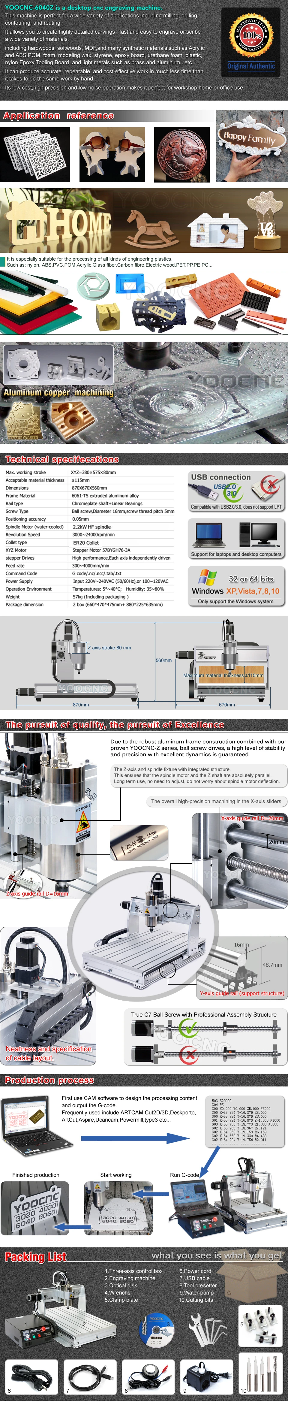 4 Axis 6040 USB Mach3 CNC Router Engraver 2.2KW With 1605 Ballscrew