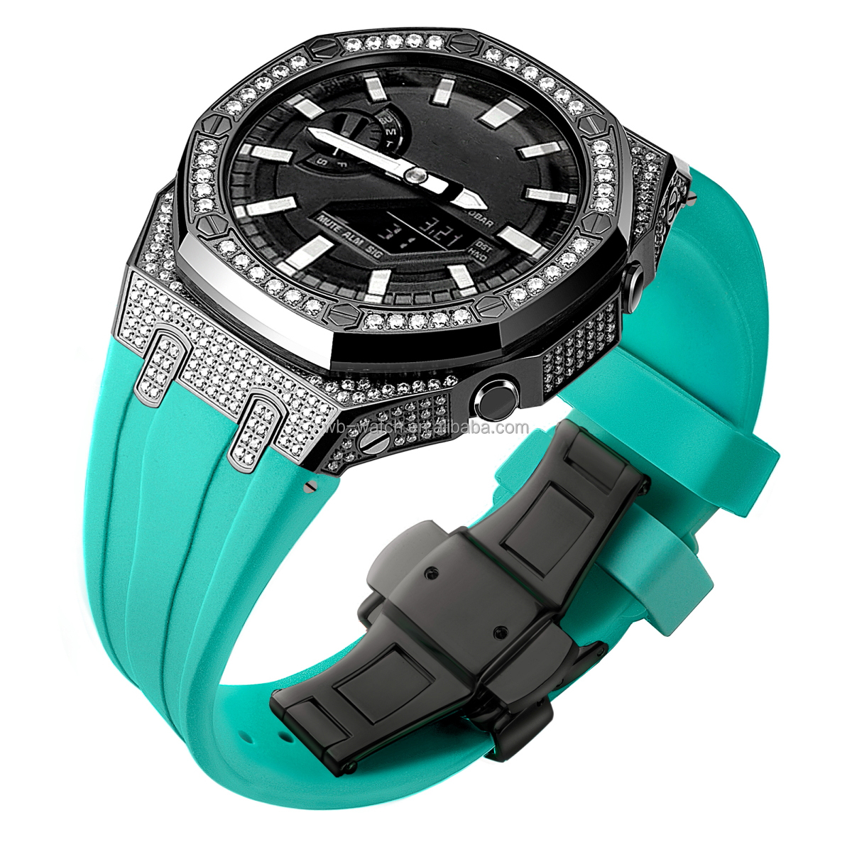 Full Zircon Diamond Stainless Steel Watch Case And Band For Casio Ga2100 Replacement