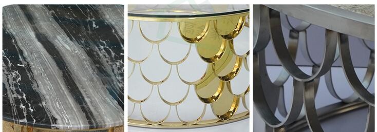 New Model Fish Scales Decoration Round Golden Coffee Table