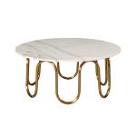 Satin White Marble Top Coffee Table Gold Stainless Steel Central Coffee Table