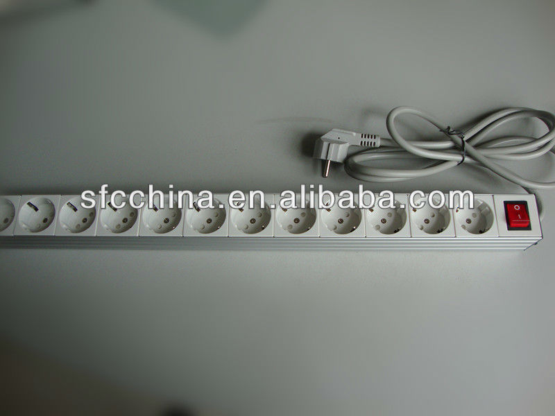 Europeon Standard Aluminum Housing Power Strips, German Power Distribution Units and Extension Cords
