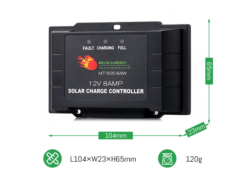 8A 12V 24V PWM Solar Charge Controller IP65 Waterproof Small Solar Charge Controller