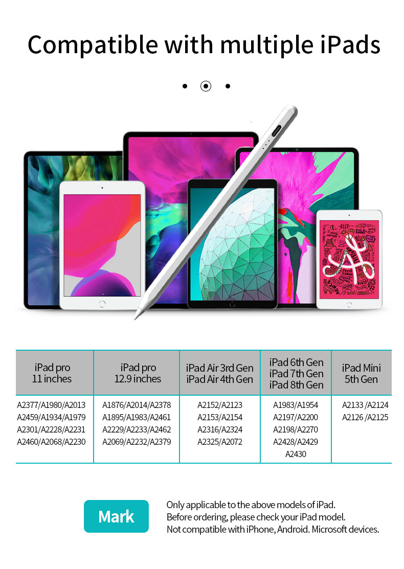 AP-IP-PEN-001 Rechargeable Stylus Pen For IPad 60 Degree Tilt Sensitivity Built In Battery