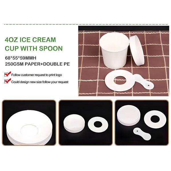 Customisable Eco-friendly Ice Cream Paper Cup Bowls with Lids in Sizes 2.5OZ to 32OZ