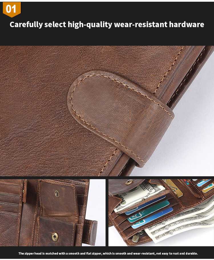 Men's Slim Card Holder Billfold Money Clip Wallet Genuine Leather Small Bag for Rfid