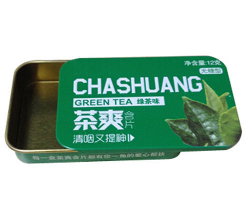 OEM Sliding Tin Box Rectangular Empty Tins Pepermint Tins with Green Flavor