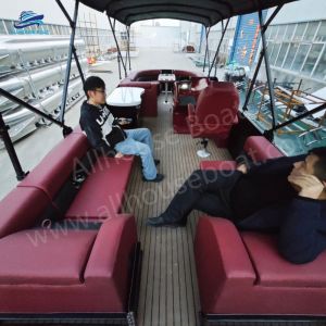 Aluminum Hull Material Fiberglass Pontoon Boat with 2.3m*8.2m Size and Bimini