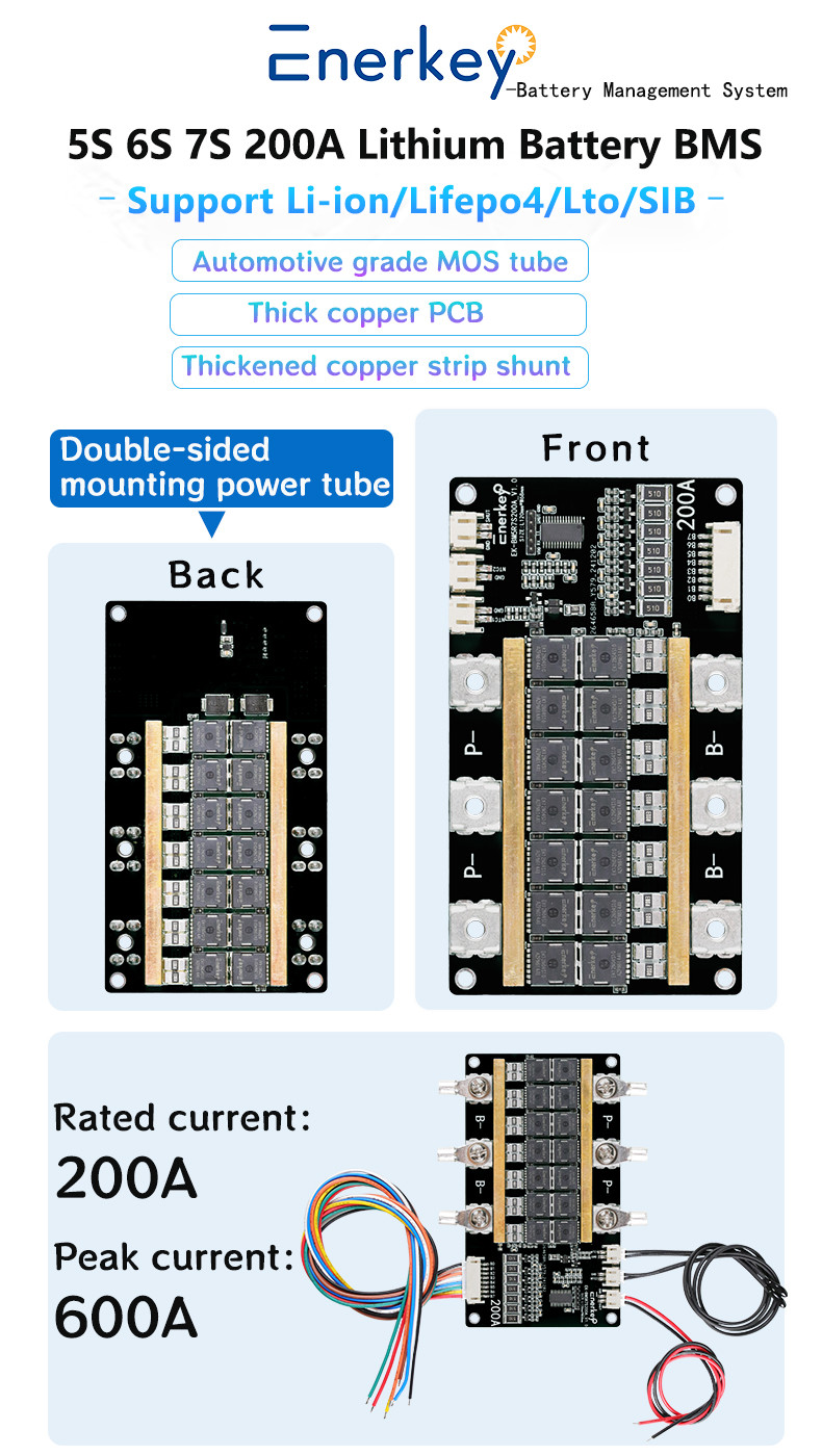 Manufacturer Supply 7S 200A Enerkey LiFePO4 BMS with NTC and Balance for Lithium Battery Pack