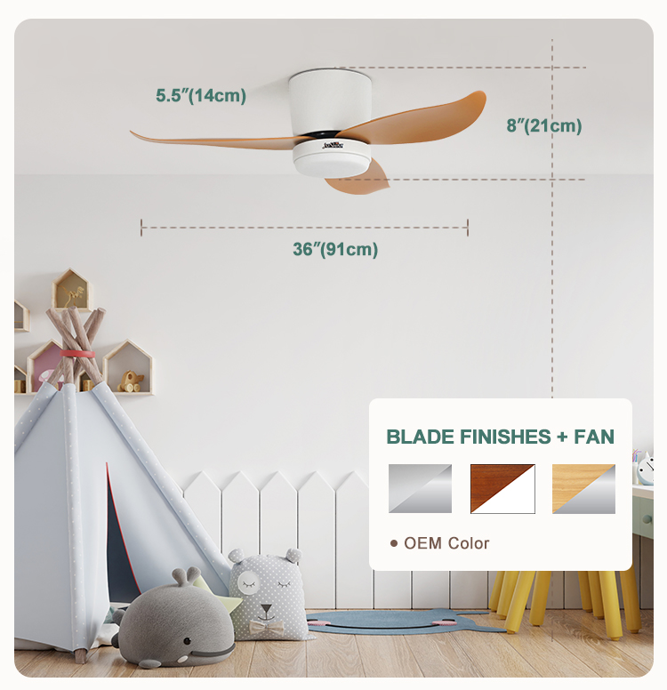 Metal Lamp Body 36 Inch LED Ceiling Fan with Remote Control and 3 Color Lighting