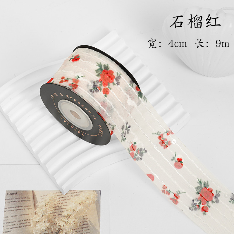 Flower Printed Personalized Organza Ribbon 4cm Flora Ivory Organza Ribbon