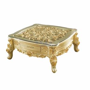 China Wooden Gold Carved Luxury Glass Coffee Table wholesale