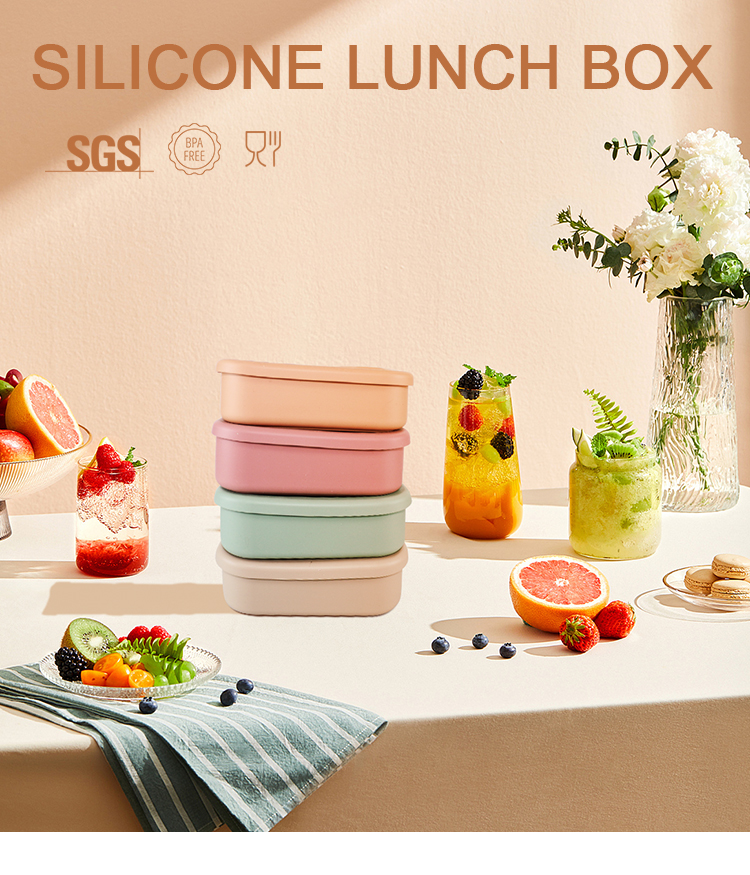 3 Compartment Silicone Lunch Containers , Reusable Silicone Bento Lunch Box Leak Proof