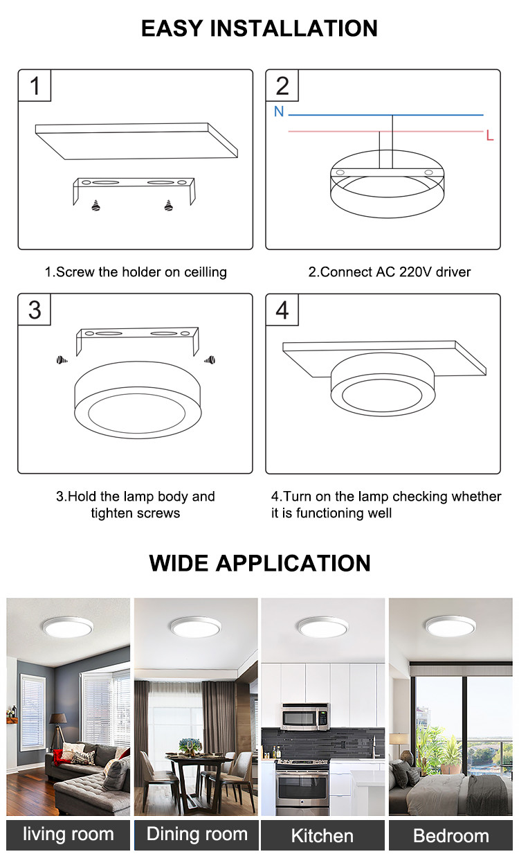 600mm 500mm 400mm Surface Mount Flat Panel LED Lights With CCT Changeable Flicker Free