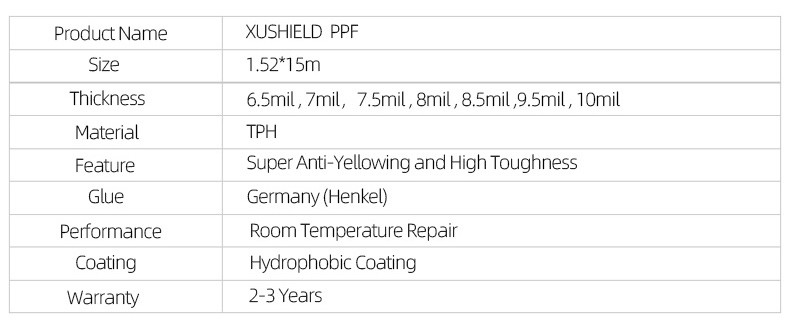 XUSHIELD 7 Mil 6 Mil PPF Film Anti Scratch Self Healing PPF TPH Gloss Clear Car Body PPF Paint Protection Film for Cars
