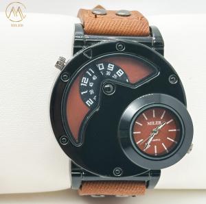 China Precise Men Quartz Wrist Watch Double Movement With Denim Strap wholesale