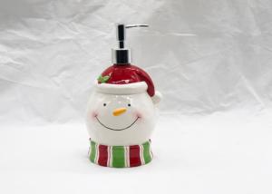 China Snowman Christmas Soap Dispenser , Cute Ceramic Lotion Dispenser Pump wholesale