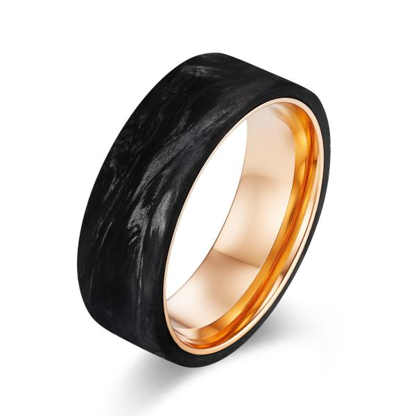 New Arrival Plated Gold and Rose Gold Forged Carbon Fiber Wedding Bands Mens