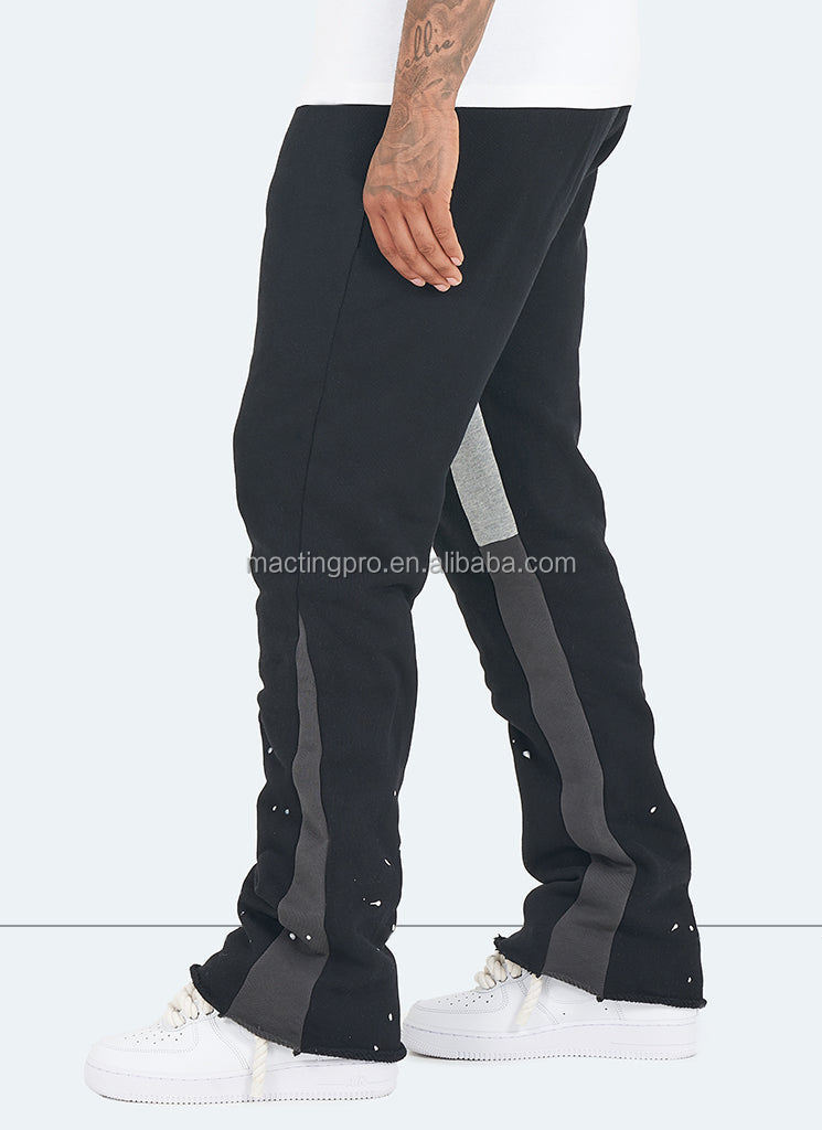 Black Flared Sweatpants Mens Anti-Pilling Streetwear Vintage Flare Paint Spray Joggers Grey