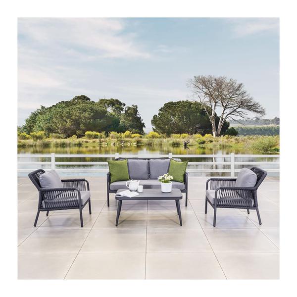 Aluminum Frame AJUNION Rope Weave Garden Furniture Lounge Sofa Set with HPL