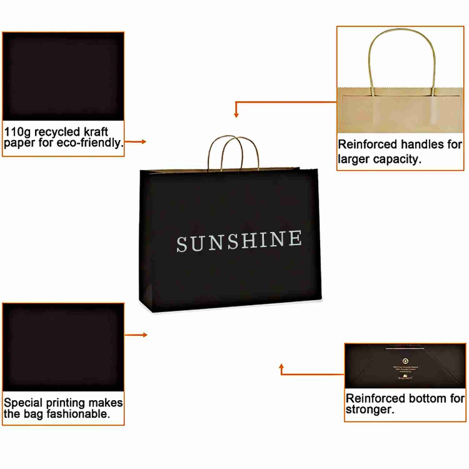 Extra Large Wide Base Brown Kraft Paper Bags 16x6x12 Shopping Bags