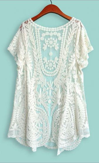 Spring/Fall Hot Selling Fashion Women's Clothing Brand See Through White Short Sleeve Crochet Net Lace Cardigan