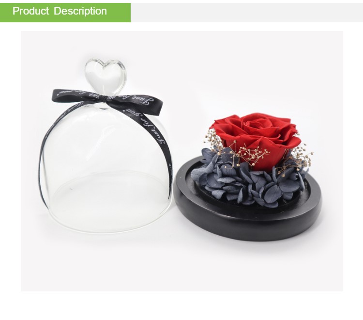 Customized Color Preserved Rose Glass Dome Keep Looking Bright And Beautiful