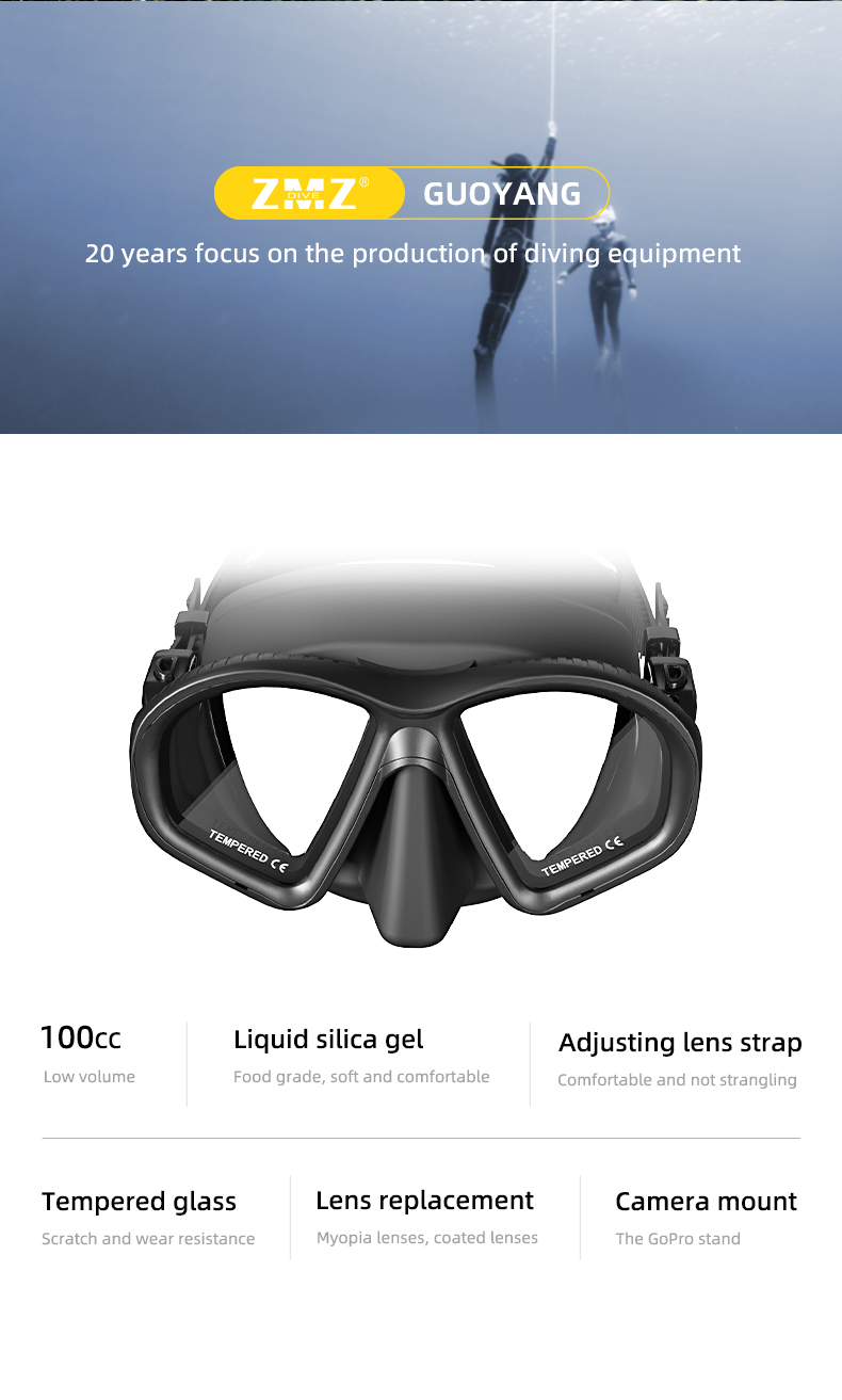 PC Frame Camera Mount Optical Scuba Mask For Underwater Diving