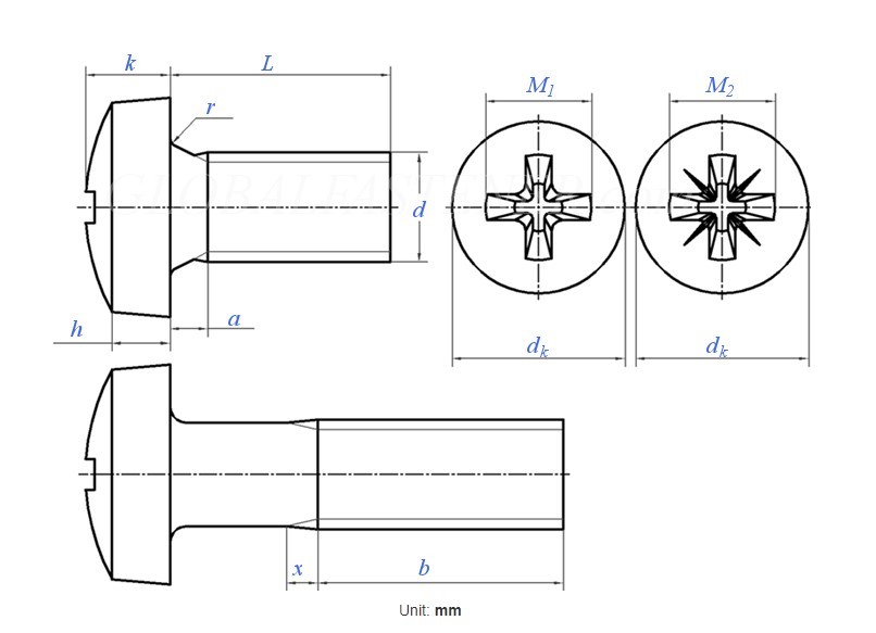 DIN7985 Brass Phillips Cross Recessed Round Pan Head Machine Screw