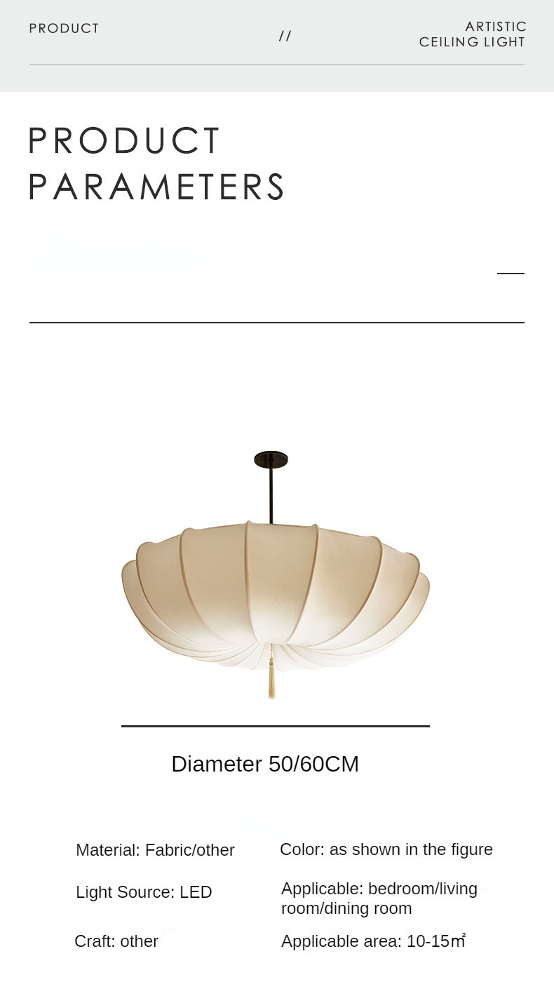 French Cream Bedroom Chandelier Japanese Style Living Room Dining Room Fabric Villa Wabi Sabi lamp(WH-AP-593)