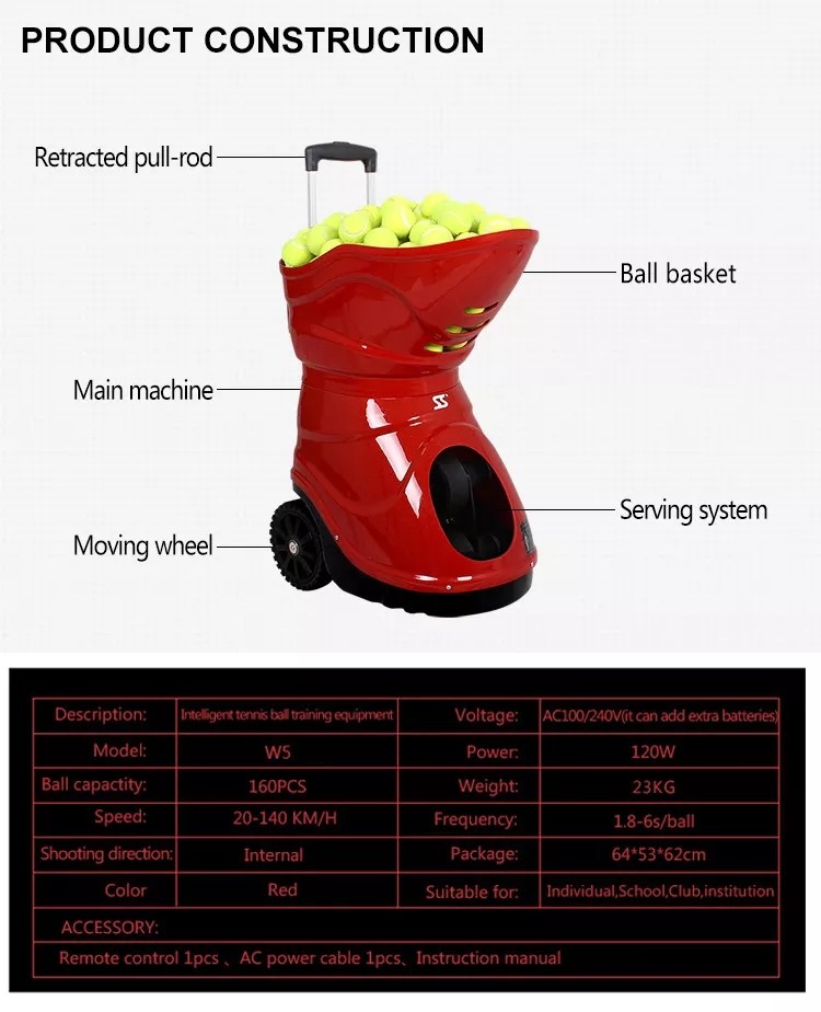 Siboasi W5 Red Tennis Ball Shooting Machine Indoor Outdoor