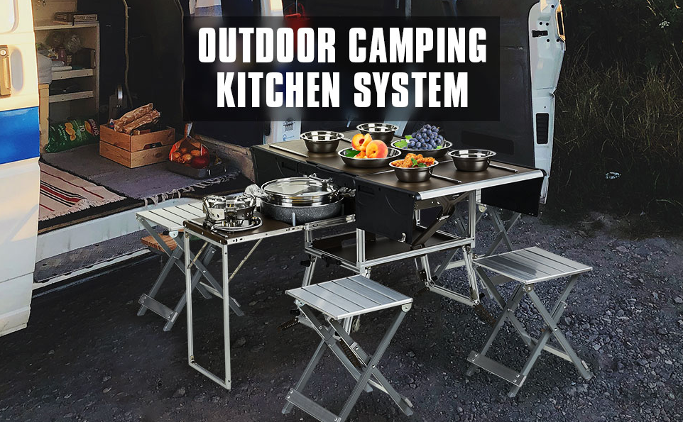 Outdoor Camping Kitchen Folding Aluminum Table for RVing BBQ Party Picnics Heavy-Duty