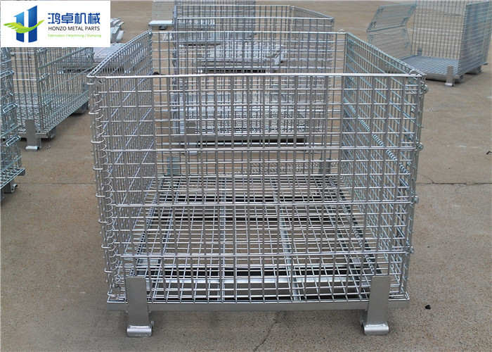Euro Warehouse Wire Mesh Container Wire Folding Bulk Containers With Wooden Pallet