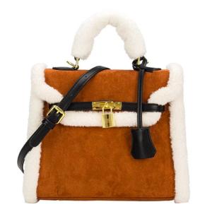 China 25cm Womens Leather Bag Lambswool O Plush Brown Velvet Bag wholesale