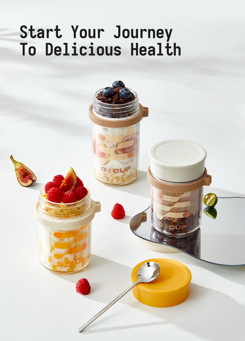 Versatile Long Spoon Reusable Overnight Oats Jar Leak Proof Wide Mouth