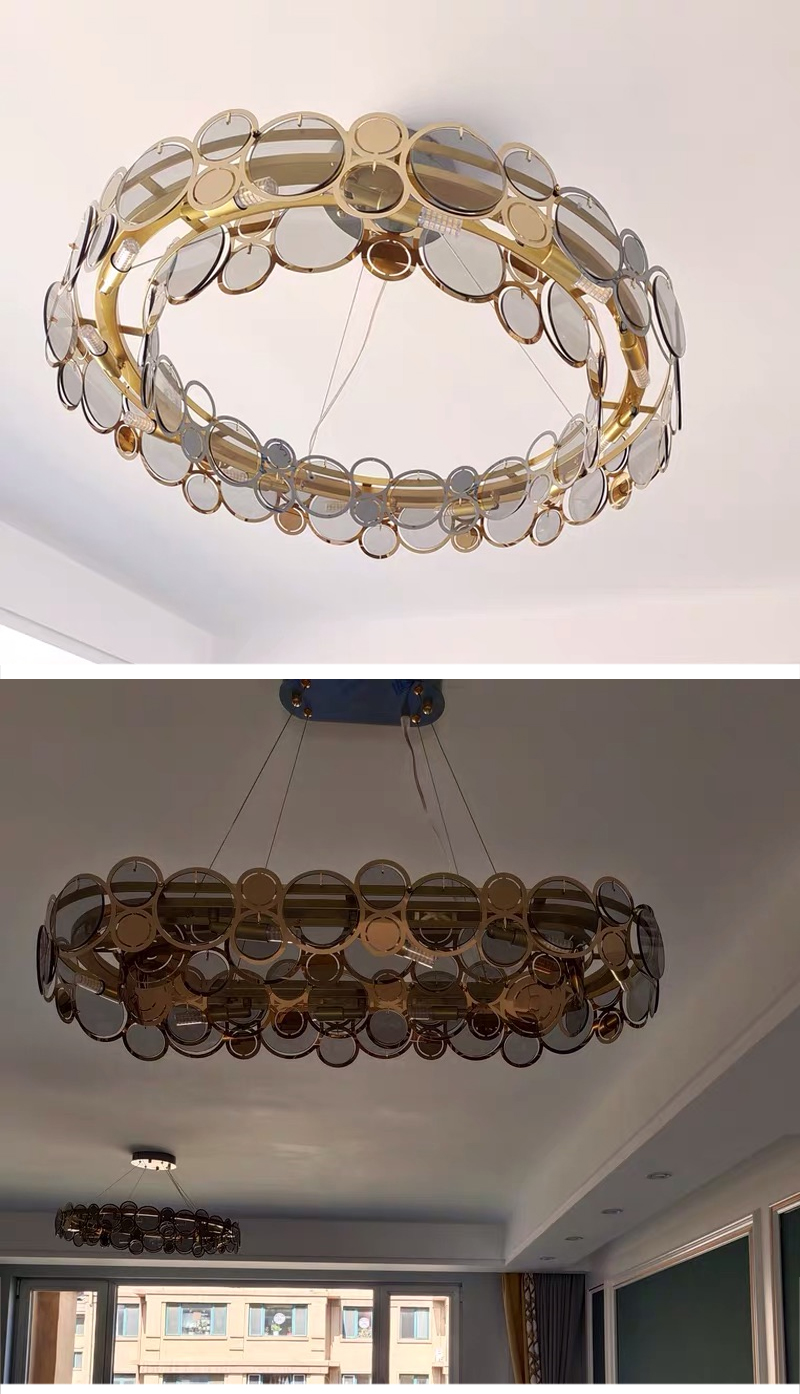 Modern chandelier lighting smoke gray glass round hanging lamp house lights(WH-MI-322)
