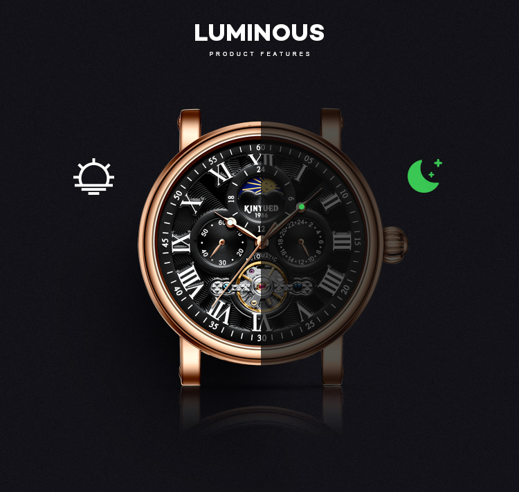 KINYUED mans watches custom logo wholesale luxury luminous hands automatic tourbillon watch mechanical