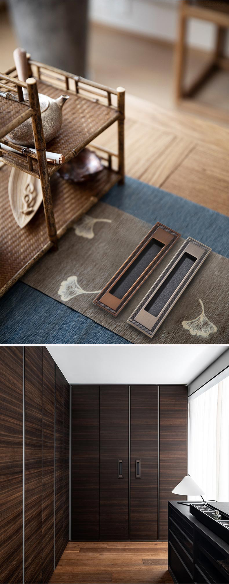 Interior Brass Invisible Sliding Door Lock Set For Bathroom / Balcony