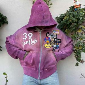 China Red Black Sun Faded Zip Up Hoodie Boxy Heavyweight 450Gsm Screen Printing Patch Embroidery wholesale