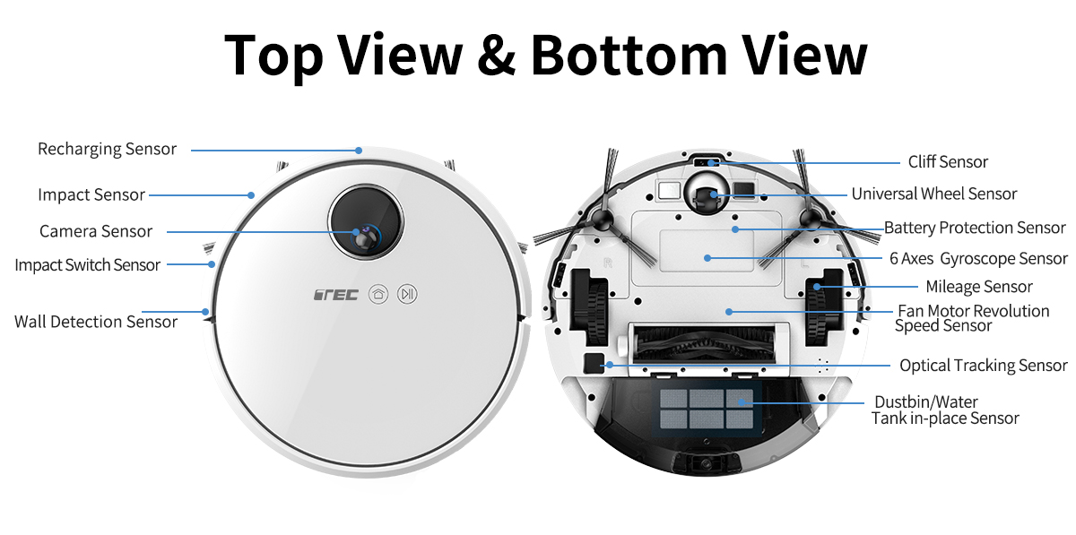 Low Noise Smart Robot Floor Mop Cleaner Camera With Vslam Mapping Function