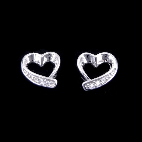 Heart Shape Silver Cubic Zirconia Earrings Plated Simple Rhodium Jewelry For