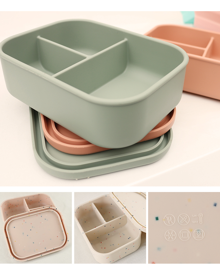 3 Compartment Silicone Lunch Containers , Reusable Silicone Bento Lunch Box Leak Proof