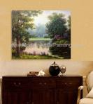 HandPainted Green Modern Contemporary Landscape Paintings Lakeside Stroll By
